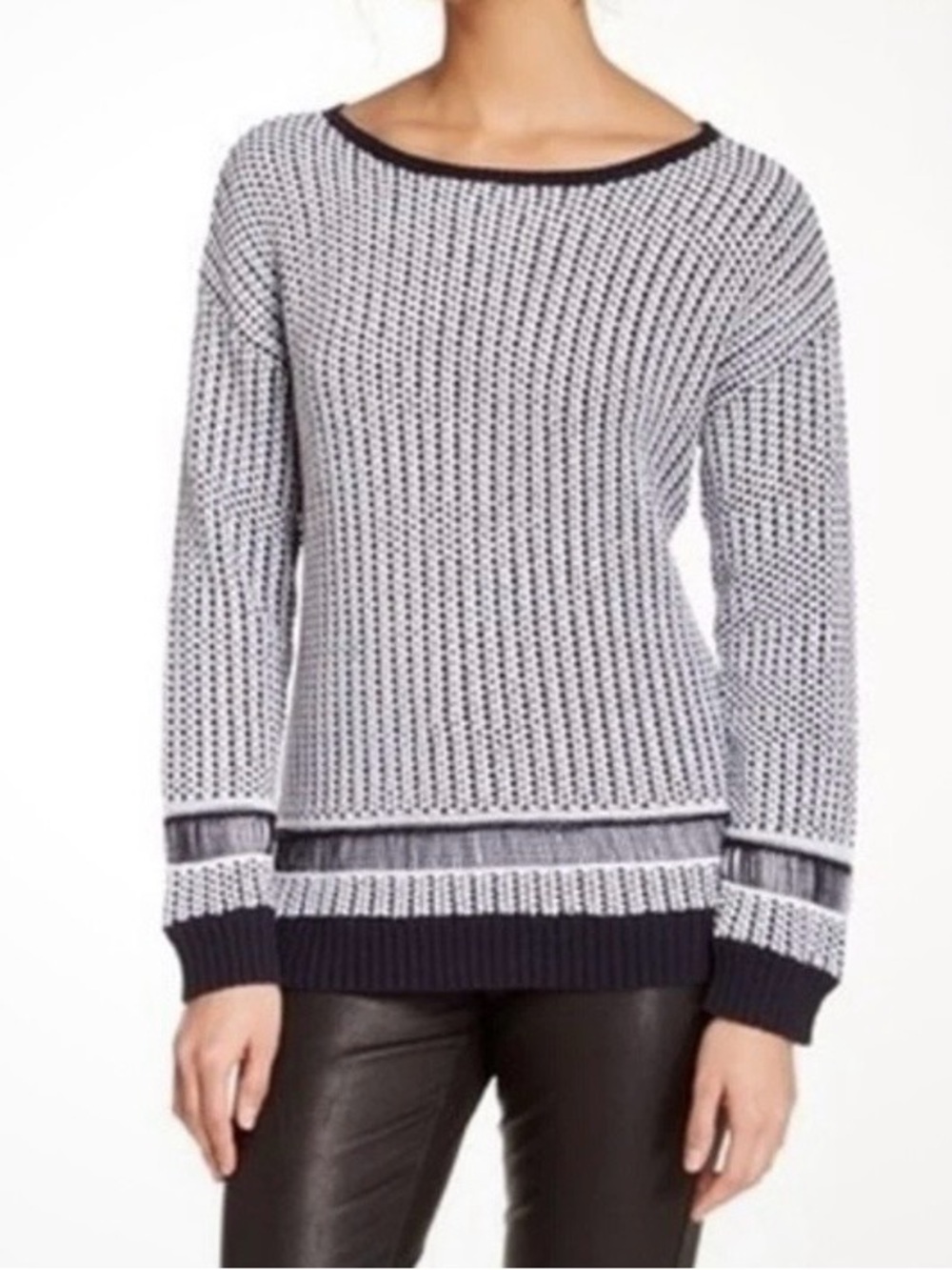 Alice + Olivia Dane Drop Shoulder Two-Tone Knit Sweater Tunic Navy White
